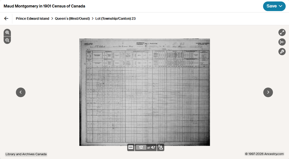 screenshot of the image of the 1901 Census in the image viewer