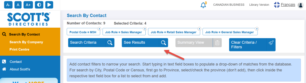 Screen capture showing location of "See Results" button.