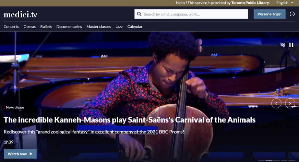 Screen shot of homepage of medici.tv