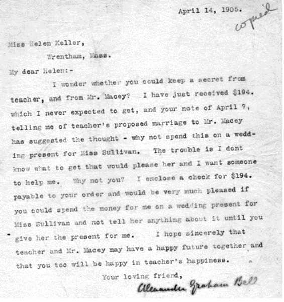 Bell to Keller, 1905 Bell to Keller, 1905