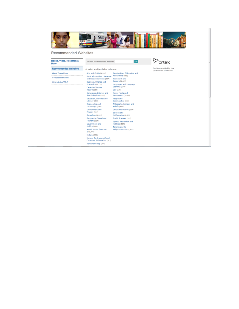 Recommended Websites Toronto Public Library