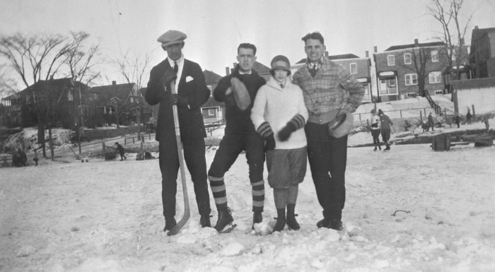 1920s Skating Rink, Eglinton Park, Eglinton Ave. West  between. Edith Drive & Oriole Parkway (looking east to rear of houses on Edith Drive, Roselawn Ave. at left)