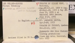 Michel Tremblay index card