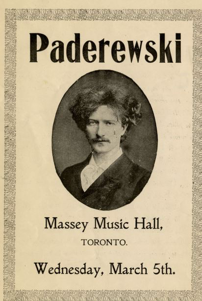 Paderewski, Massey Music Hall, Toronto. Wednesday, March 5th