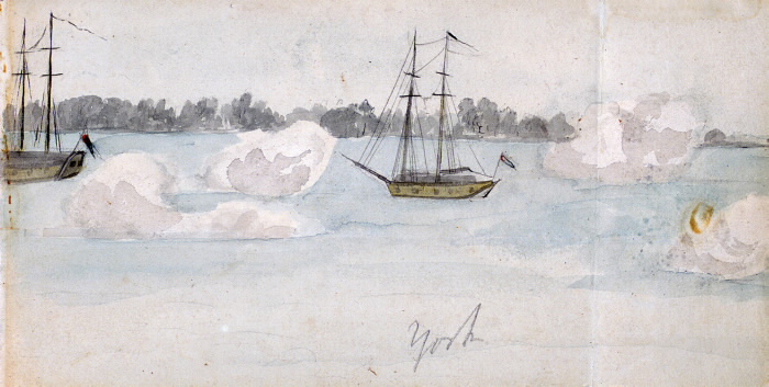 Looking s. towards Gibralter Point, showing firing of salute Elizabeth Simcoe 1793