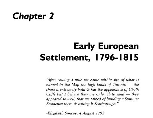 The people of Scarborough a history Barbara Myrvold with Elizabeth Simcoe quotation