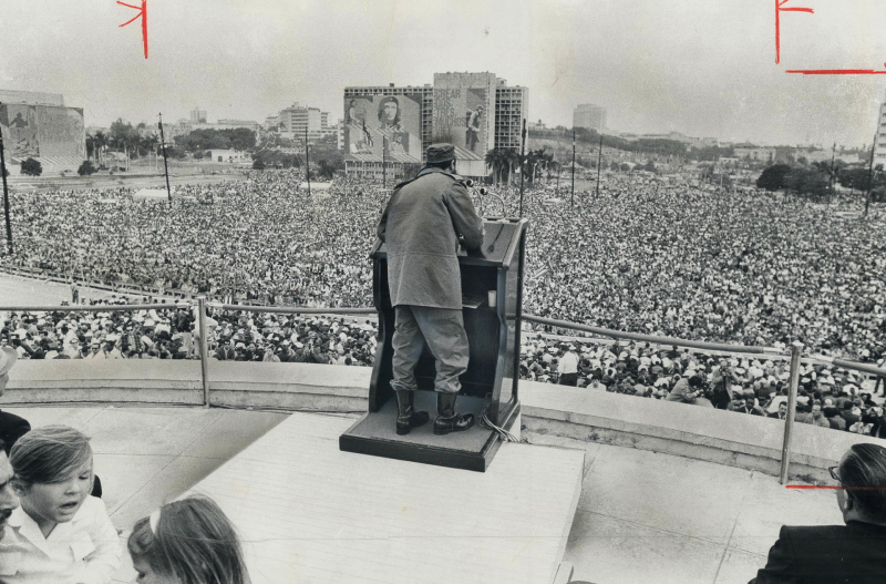 1969 photo of Castro addressing a crowd of 600,000 Cubans in Havana on the 10th anniversary of the revolution.