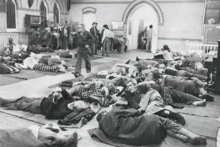 1983 Toronto Star Archives photo A familiar scene at All Saints' Friendship Centre; scores of homeless setting in for a night on the floor. 1983 Toronto Star Archives photo A familiar scene at All Saints' Friendship Centre; scores of homeless setting in for a night on the floor.