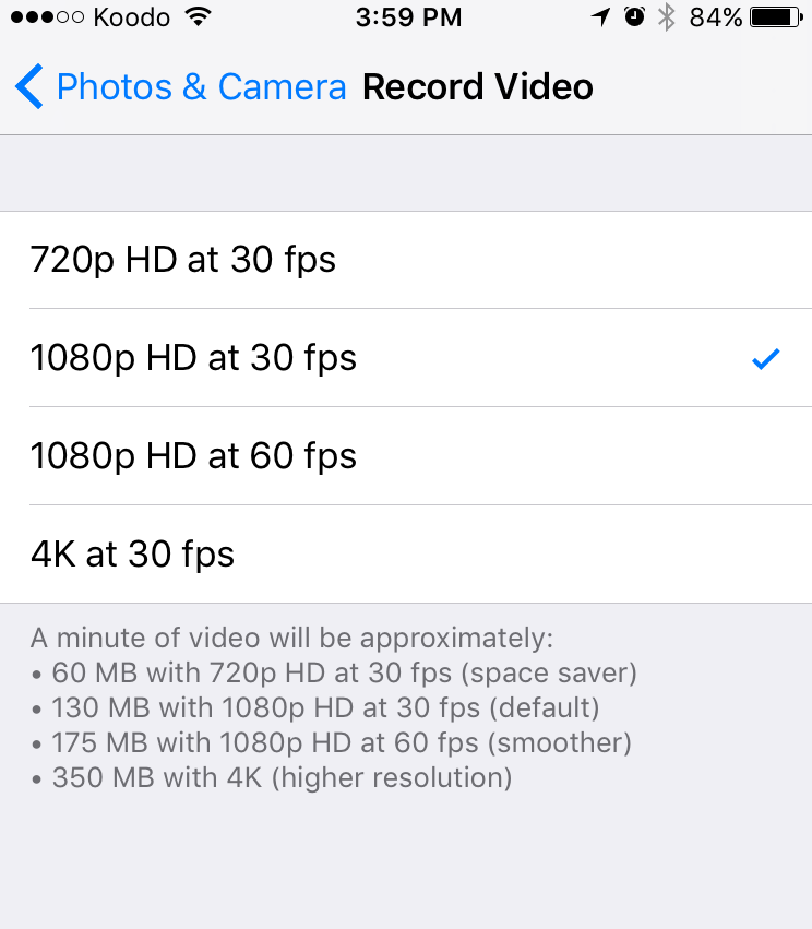 record video options record video option screen