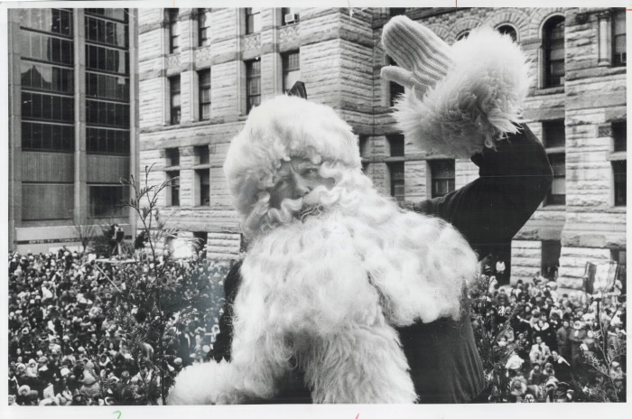 1973 Toronto Star photo Santa Claus waving to cheering crowds at Toronto Santa Claus parade 1973 Toronto Star photo Santa Claus waving to cheering crowds at Toronto Santa Claus parade