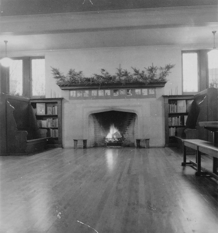 Wychwood Branch Library vintage photo 1940 New Year's Children's room fireplace.