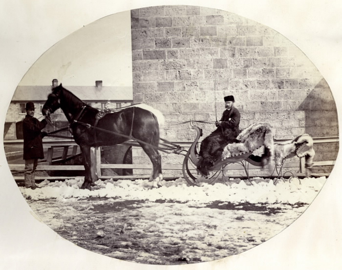 1867 Major Higginson's Sleigh at  New Fort Barracks. Toronto.