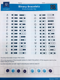 Binary bracelet decoder sheet
