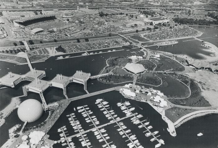 1972 photo Aerial view of Ontario Place