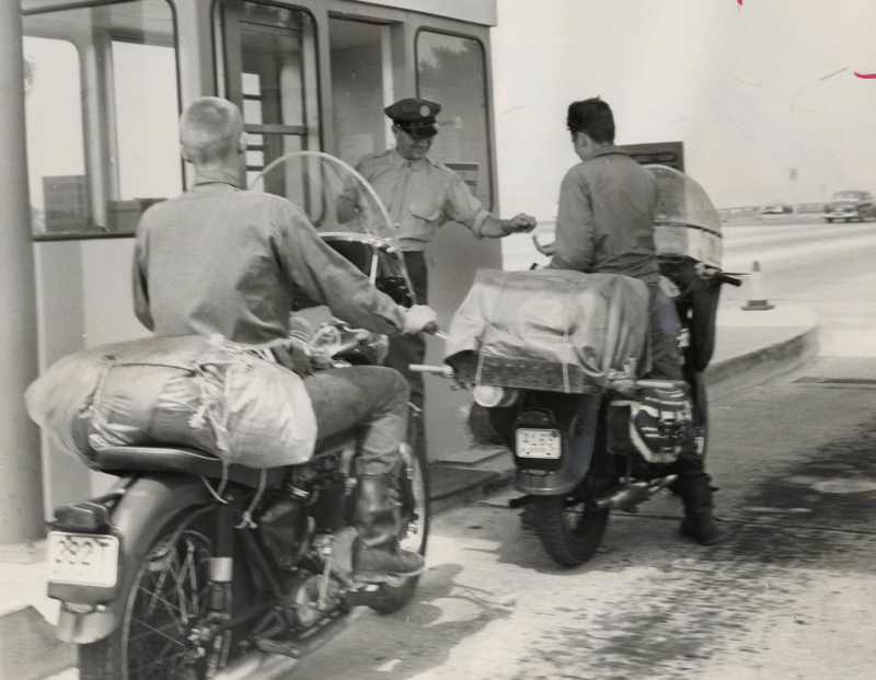 Cyclists Pay Up at the Burlington Skyway in 1959