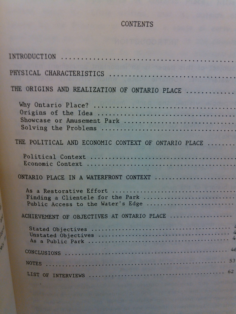 Arlene Gemmil Ontario Place The Origins and Planning of an Urban Waterfront Park table of contents Arlene Gemmil Ontario Place The Origins and Planning of an Urban Waterfront Park table of contents