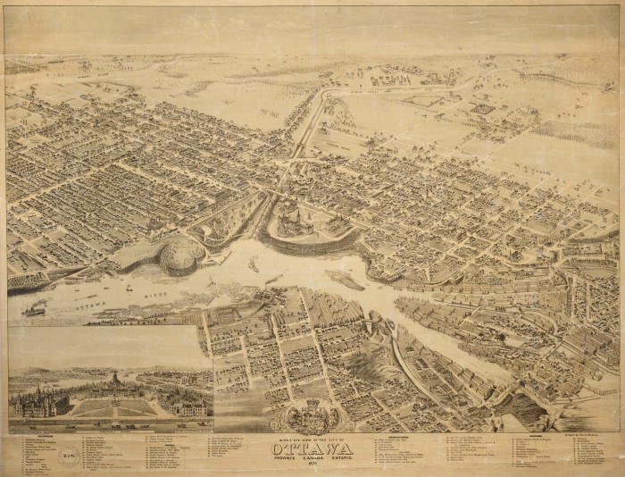 1876 Bird's eye view of the city of Ottawa from the Ontario Digital Archive