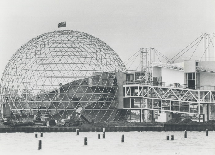 1970 photo Cinesphere construction in progress at Ontario Place