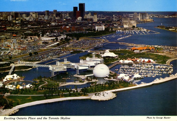 Vintage postcard circa 1970s Exciting Ontario Place Toronto Ontario and the Toronto Skyline photo by George Hunter