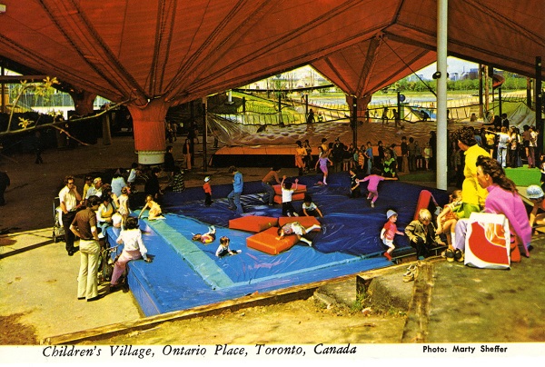 Vintage postcard circa 1970s Children's Village under the orange tents Ontario Place Toronto Ontario photo by Marty Sheffer