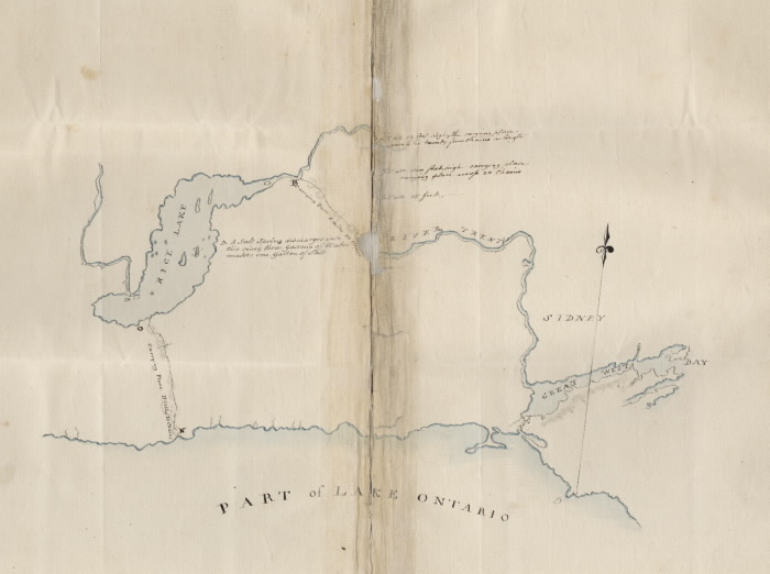 1792 Map of the North Shore of Lake Ontario  the Trent River  and Rice Lake