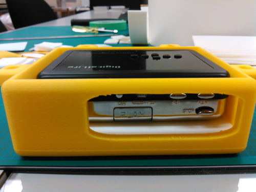 3D printed yellow "walkman" holder 