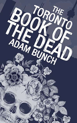 Book cover with flowering skull and Toronto skyline