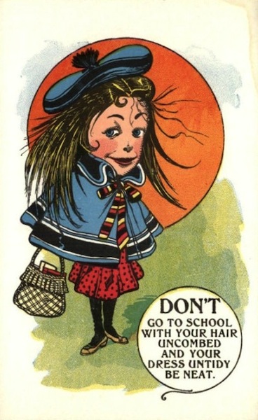 Vinegar valentine of girl with uncombed hair