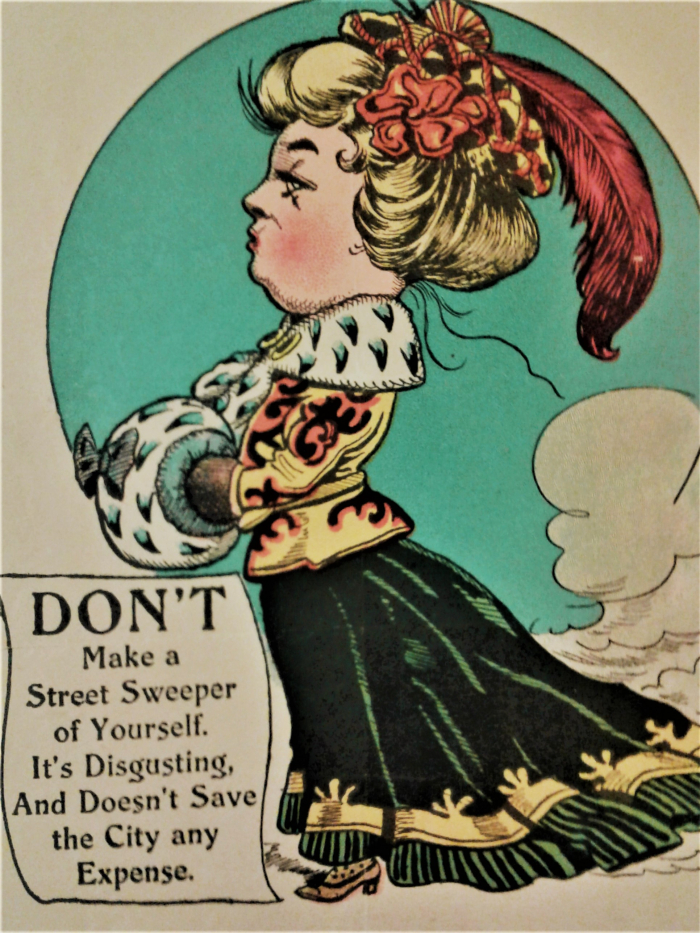 Vinegar valentine of woman with too long a skirt