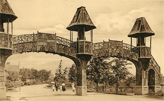 Sepia image of arching bridge