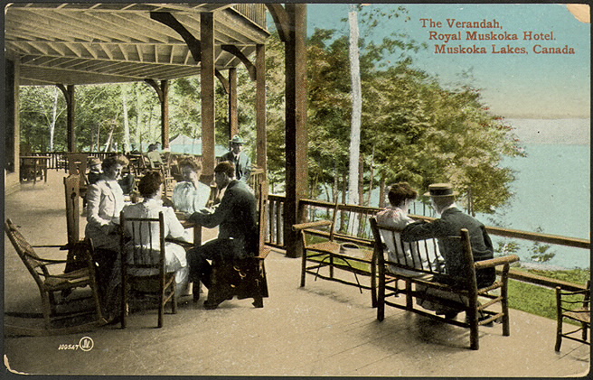 The Verandah at the Royal Muskoka Hotel by the Muskoka Lakes in 1910