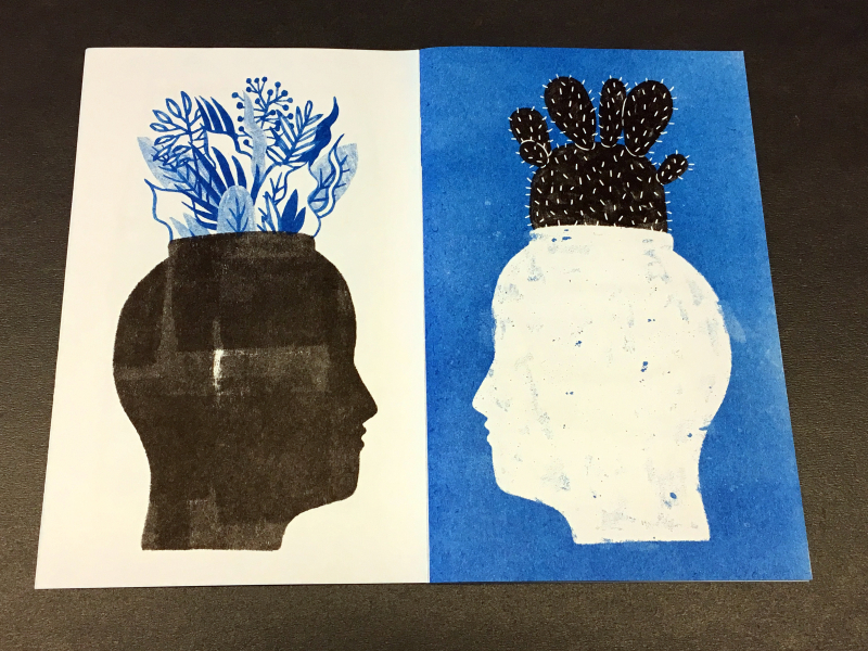 Full page spread of faces and planters