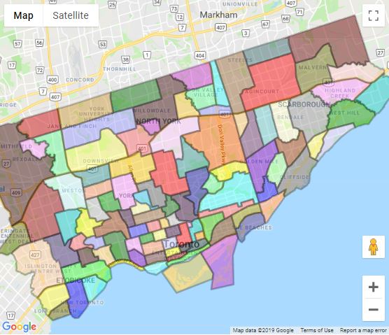Toronto neighbourhoods map