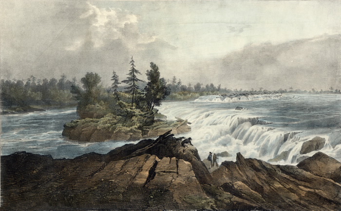 Colourful painting like image of waterfalls and a cloudy sky