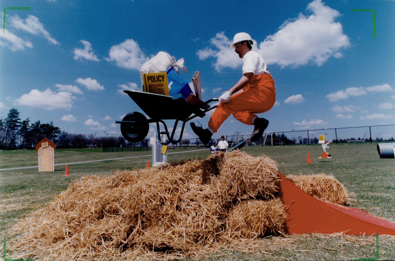 Ontario Digital Archive: Jo Scarfone in barrow race Richmond Hill's agricultural spring fair