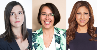 From left to right: Kaleigh Rogers, Jane Lytvynenko, Farah Nasser