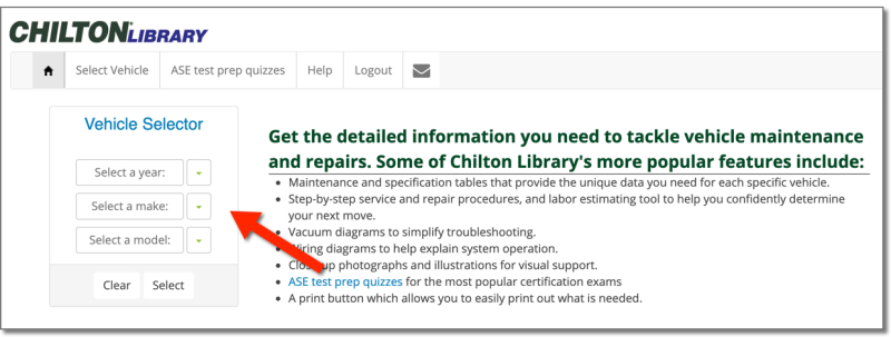 Chilton Vehicle Selector