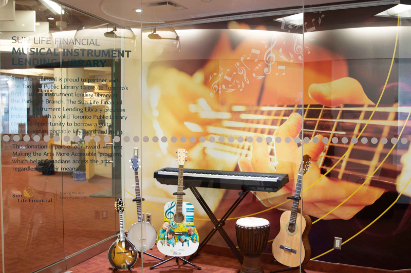 Sun Life Musical Instrument Lending Library display Sun Life Musical Instrument Lending Library display