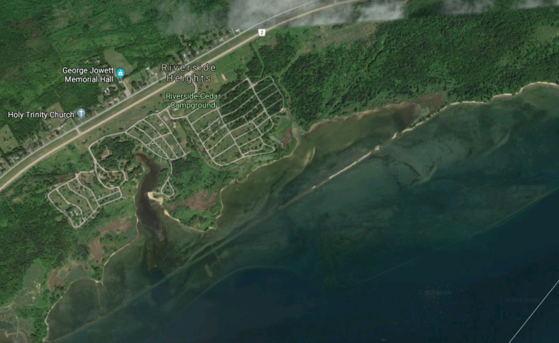 Satellite image of Morrisburg shows outlines of the old town under water