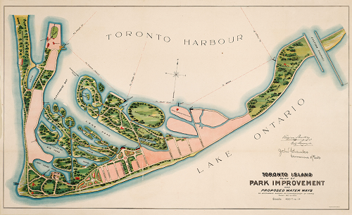 Toronto Island  plan of park improvement and proposed water ways to accompany a report of commissioner of parks  dated Dec. 15th  1903