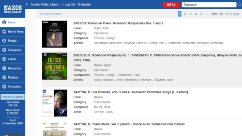Romanian Music search at Naxos Music Library
