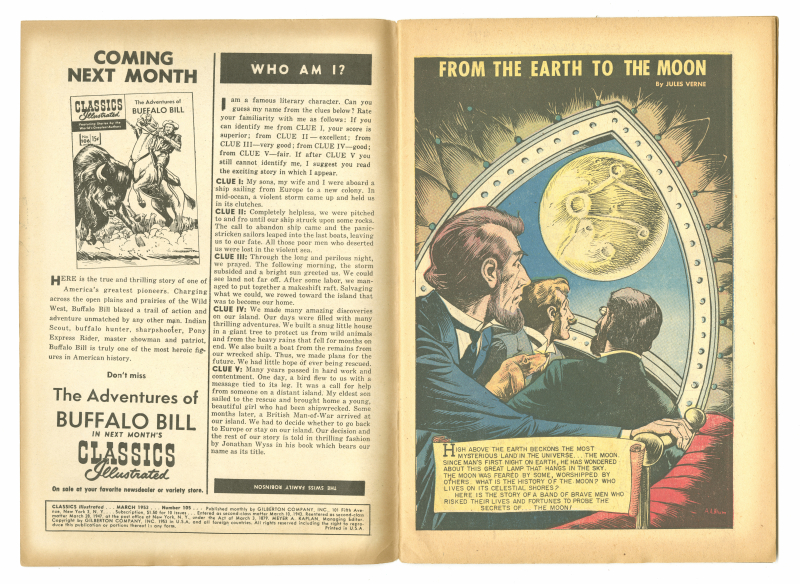 Open vintage book with one page that has an illustration of From the Earth to the Moon by Jules Verne Open vintage book with one page that has an illustration of From the Earth to the Moon by Jules Verne