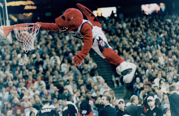 Mascot doing dunk
