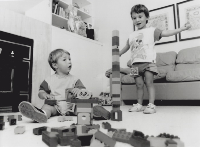 Children playing with building blocks