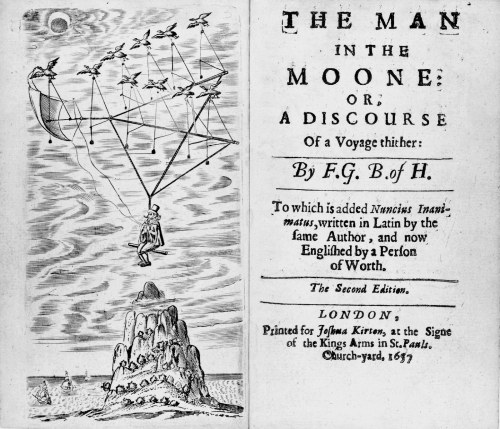Frontispiece and title page of the second edition of Francis Godwin's "The Man in the Moone."