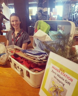 Sophi at an event promoting zero waste gift wrapping