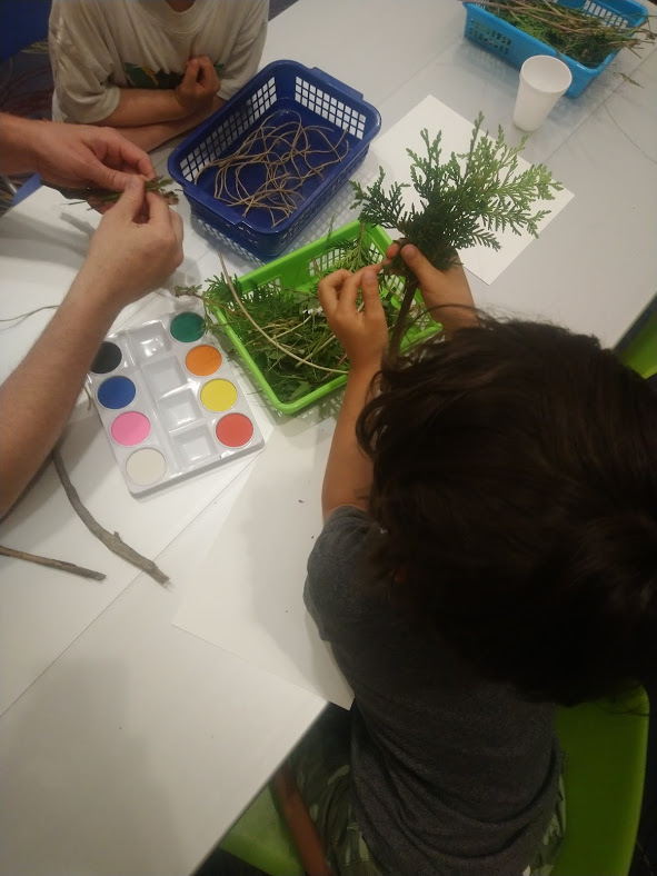 Making Nature Paint Brushes during Family Time at S. Walter Stewart