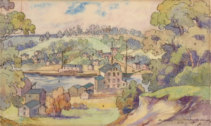 Watercolour painting of Port Arthur, former grain town now incorporated into Thunder Bay.