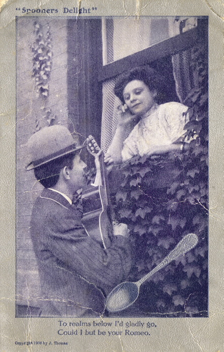 Spooners Delight 1908 vintage postcard Romeo