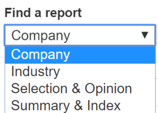 Find a report drop-down - company selected